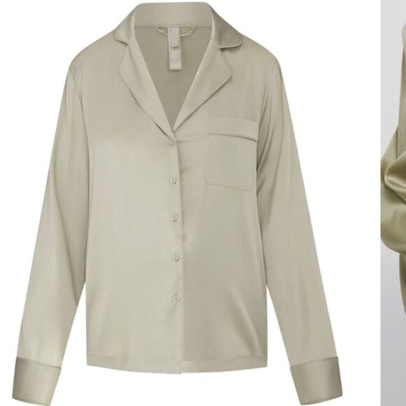 Skims Silk Pajama Top Green Button Up Silky Sleep Shirt 3X NWT - Picture 2 of 4